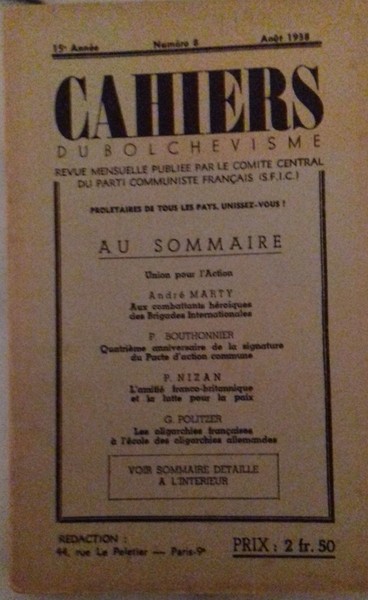 Les Cahiers du Bolchevisme / 1938